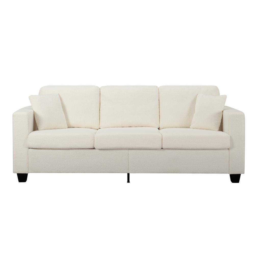86.6 in. W Square Arm Teddy Velvet Modern Rectangle Sofa in Beige