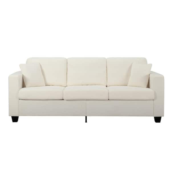 AndMakers 86.6 in. W Square Arm Teddy Velvet Modern Rectangle Sofa in Beige