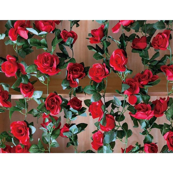 128 in. Red Indoor/Outdoor Artificial Rose Vine Flowers 2-Pack 16