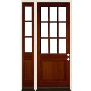 50 in. x 96 in. 9-Lite with Beveled Glass Left Hand English Chestnut Stain Douglas Fir Prehung Front Door Left Sidelite