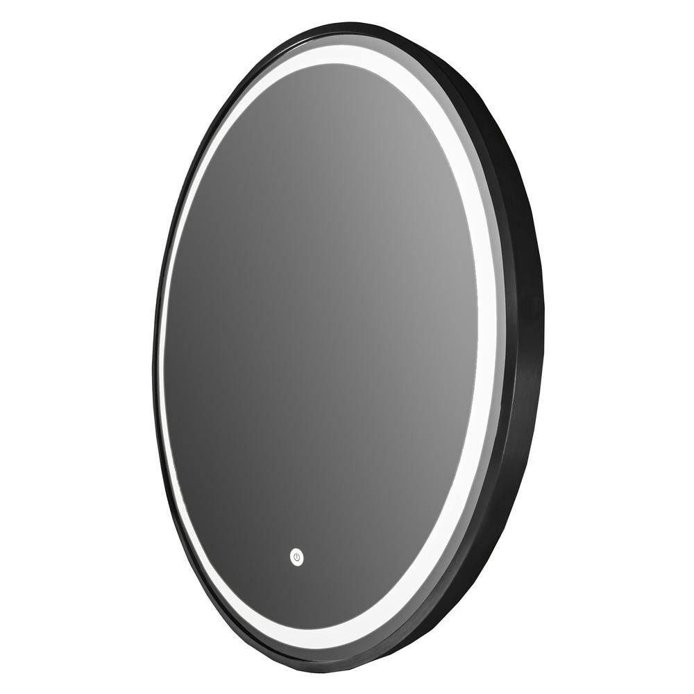 Deauville 28 in. W x 28 in. H Large Round Frameless LED Wall Mounted Bathroom Vanity Mirror in Black price history on PriceWatchPro