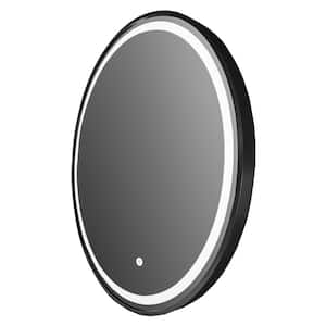 Deauville 28 in. W x 28 in. H Large Round Frameless LED Wall Mounted Bathroom Vanity Mirror in Black