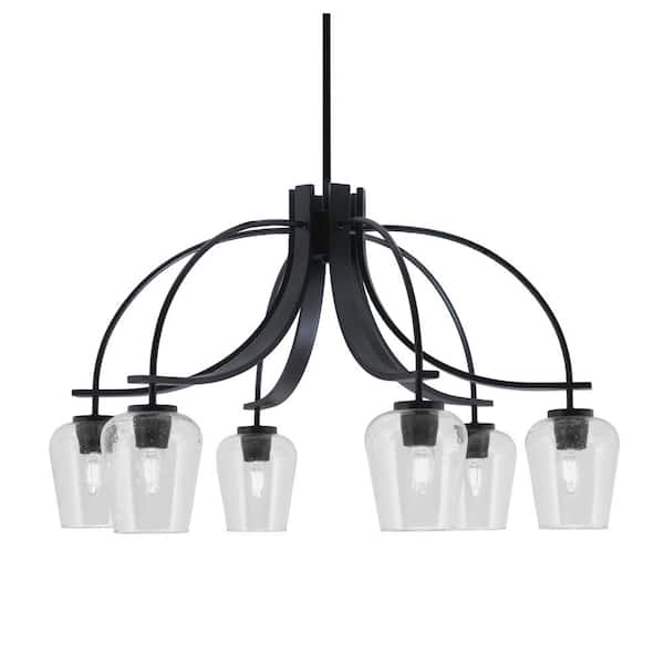 Unbranded Olympia 17.75 in. 6-Light Matte Black Downlight Chandelier Clear Bubble Glass Shade