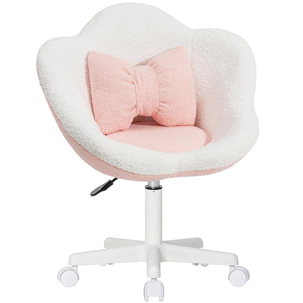 Flower-Shaped Polyester Swivel Adjustable Height Task Chair in Pink/White with Lumbar Cushion