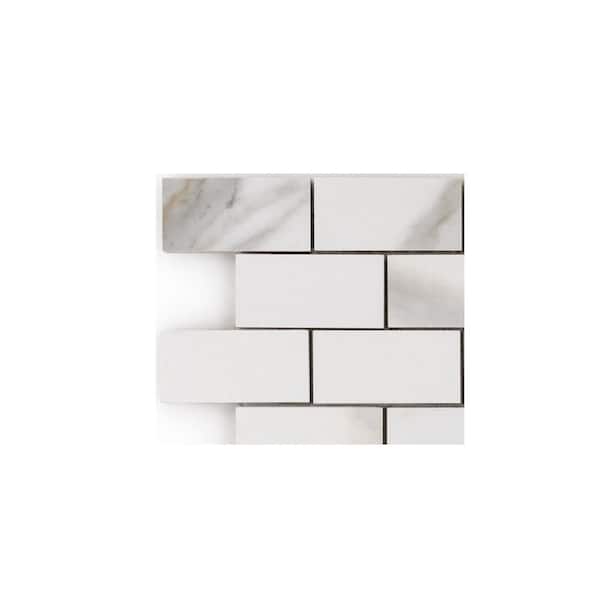 Jeffrey Court Take Home Tile Sample - 2x4 Subway Calacatta Gold/White 4 in. x 4 in. Textured Matte Porcelain Wall/Floor Mosaic Tile