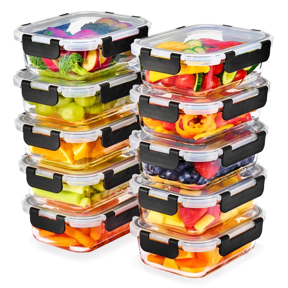 Glass Meal Prep Containers with Airtight Lids-10-Pack Dishwasher, Oven and 