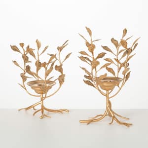 11.75 in. and 9.75 in. Gold Leaf and Vine Candle Holders (Set of 2) Metal