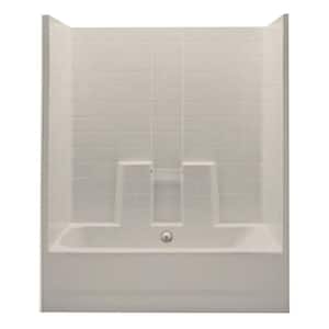 Everyday 60 in. x 30 in. x 74 in. 1-Piece Bath and Shower Kit with Center Drain in Bone