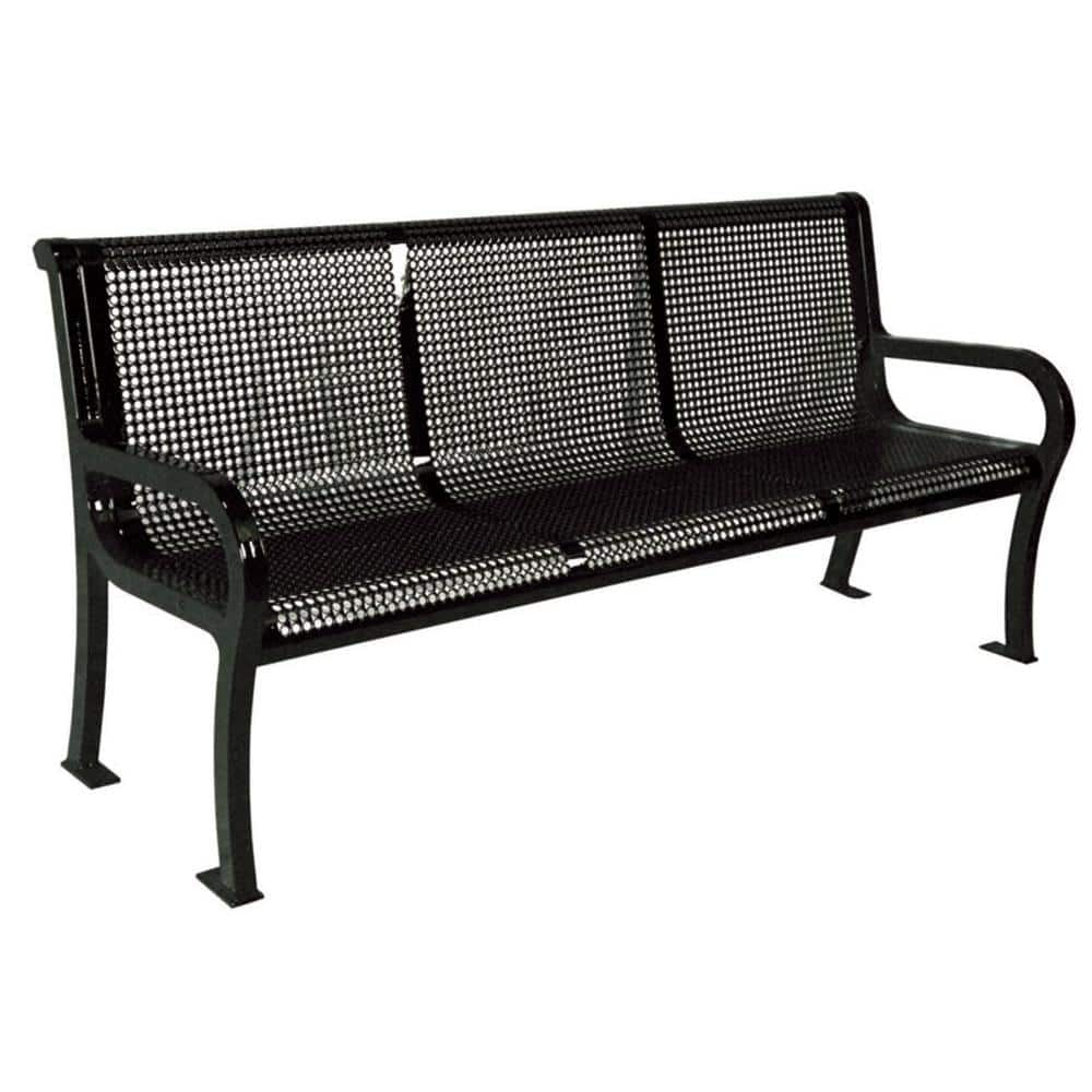 Ultra Play 6 ft. Perforated Black Commercial Park Lexington Portable Bench with Back Surface Mount