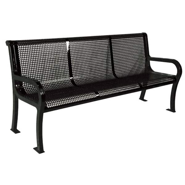 6 ft. Perforated Black Commercial Park Lexington Portable Bench with Back Surface Mount