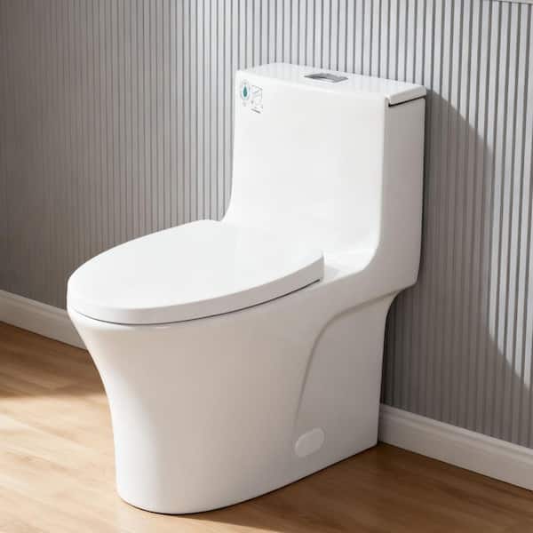 1-Piece 1.1/1.6 GPF Dual-Flush Elongated Toilet in Glossy White, Comfort Seat Height