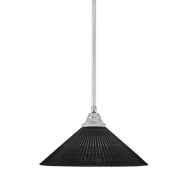 Unbranded Sparta 100-Watt 1 Light Brushed Nickel Shaded Pendant Light with 16 in. Black Matrix Glass Shade, No Bulb Included