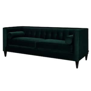 Jack 84 in. Hunter Green Velvet 4-Seater Sofa with Removable Cushions