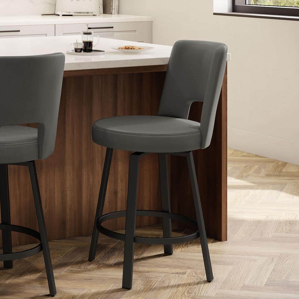 Amisco Beckett 25.5 in. Dark Grey PVC / Black Metal Swivel Counter
