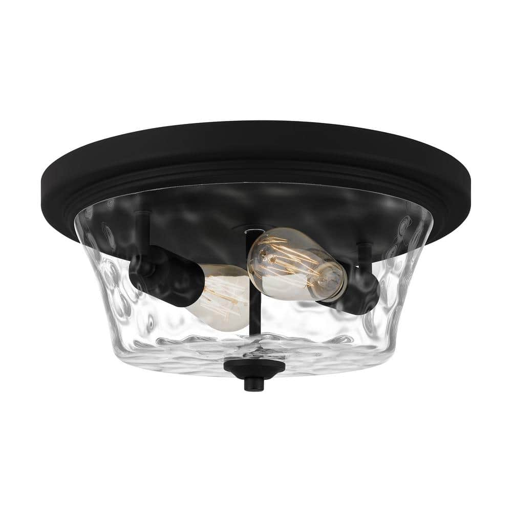 Quoizel Acacia 2-Light Matte Black Flush Mount with Clear Water Glass ...