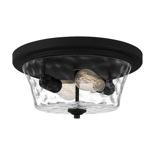 Quoizel Acacia 2-Light Matte Black Flush Mount with Clear Water Glass ...