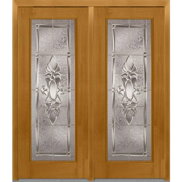 MMI Door 64 in. x 80 in. Heirloom Master Left-Hand Inswing Full Lite Decorative Stained Fiberglass Mahogany Prehung Front Door