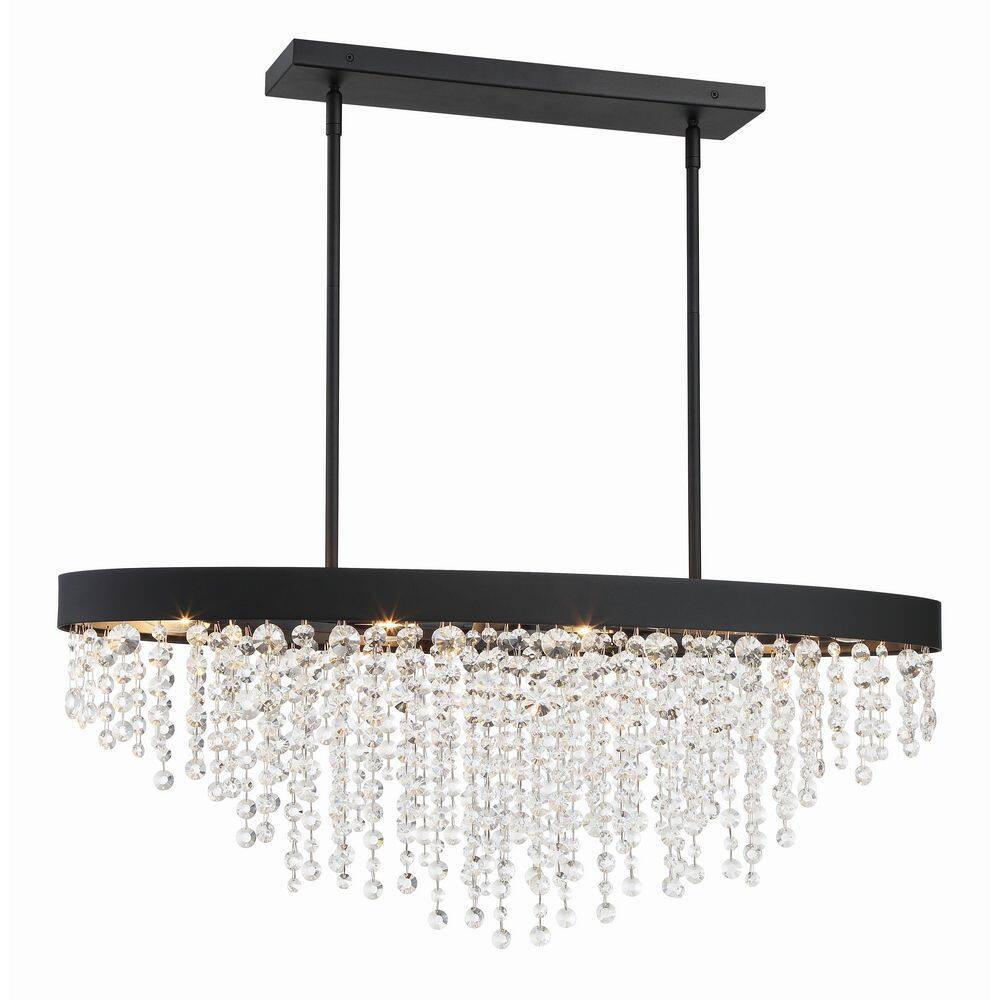 Black Forged 8-Light Chandelier with Hand Cut Crystal
