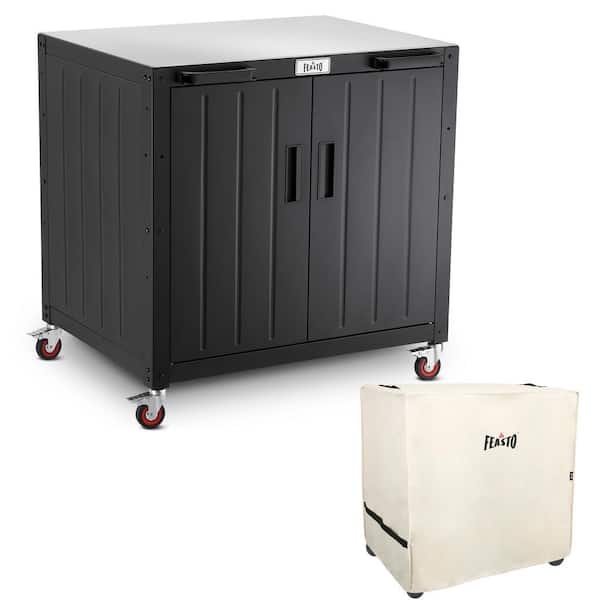 Stainless Steel L35. 4 in. x D 24 in.-Movable Outdoor Kitchen Cabinet Island with Cover