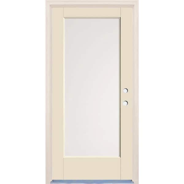 Builders Choice 36 in. x 80 in. Left-Hand/Inswing 1 Lite Satin Etch Glass Unfinished Fiberglass Prehung Front Door w/4-9/16" Frame