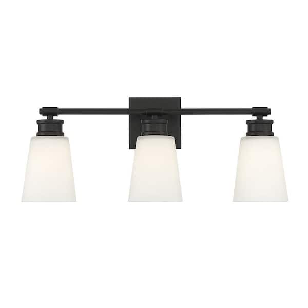 Savoy House 23 in. W x 9.5 in. H 3-Light Matte Black Bathroom Vanity Light with Frosted Glass Shades