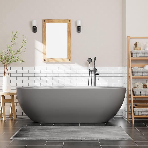 59 in. x 29.5 in. Stone Resin Flatbottom Solid Surface Non-Slip Freestanding Soaking Bathtub in Dark grey
