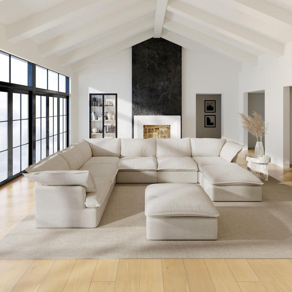 162.9 in. Oversized Linen Modular Sectional Sofa 8-Piece, Deep Seat Free-Combination Couch with Storage Ottoman Beige price history on PriceWatchPro