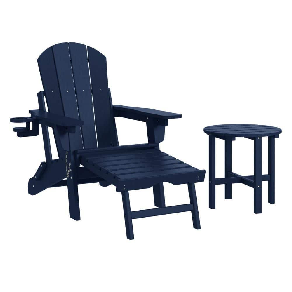 Laguna Outdoor Weather Resistant Folding Adjustable Adirondack Chair w/ Pull Out Ottoman & Round Side Table, Navy Blue price history on PriceWatchPro