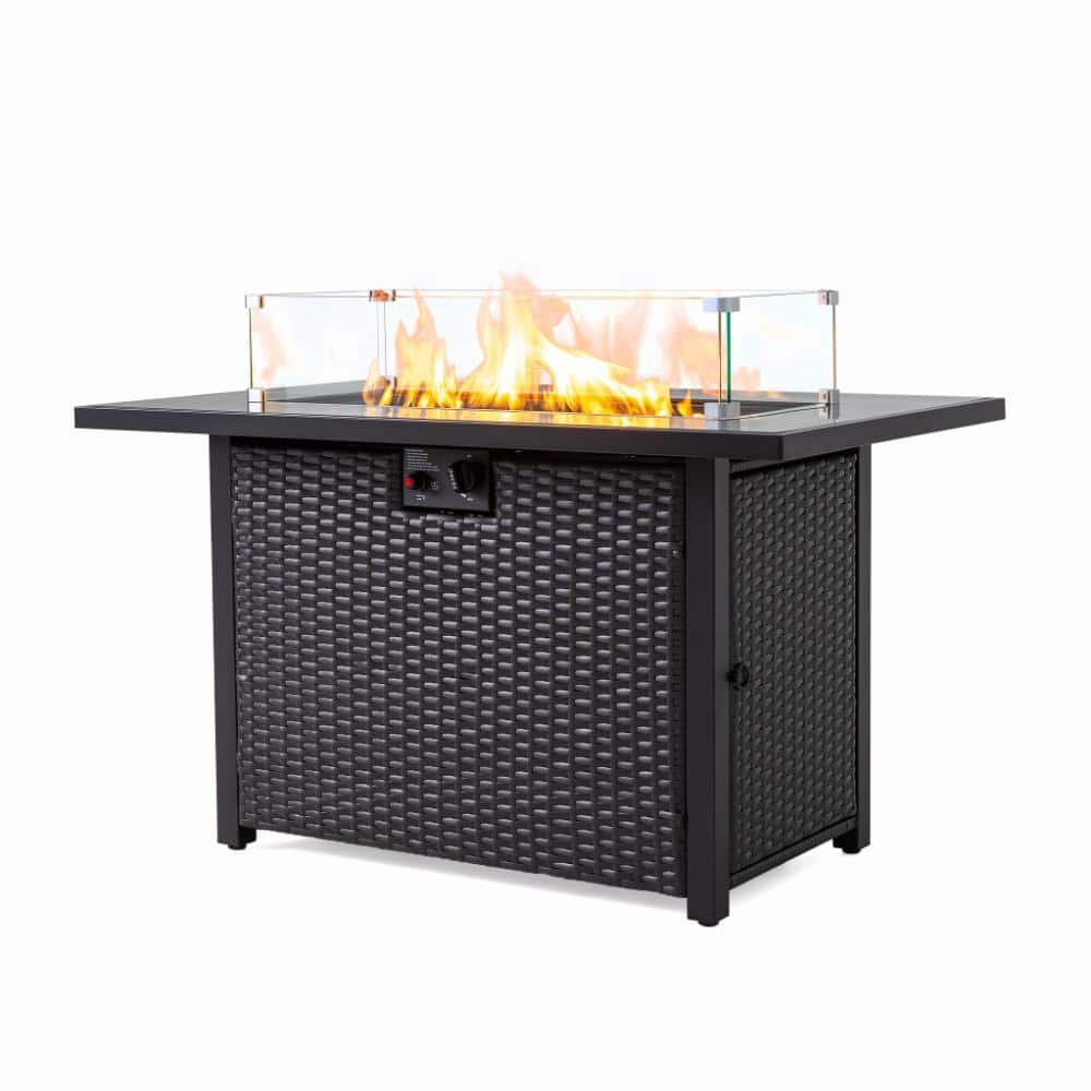44 in. Black 50,000 BTU Rectangular Propane Fire Pit Table with Glass Wind Guard price history on PriceWatchPro