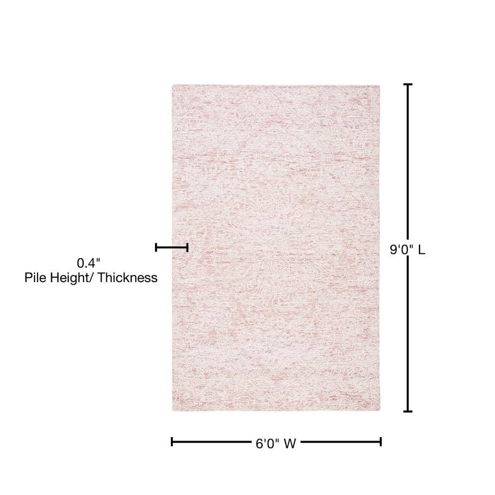 Ivory and Pink Floral Hand-Tufted Wool 6' x 9' Area Rug