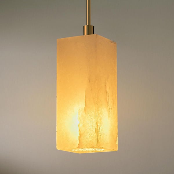Natural Stone Alabaster Pendant Light – Mid-Century Modern 1-Light Ceiling Fixture, Gold Marble Finish, E26 Base, Adjustable 70" Cord, For Kitchen Island, Dining, Bedroom
