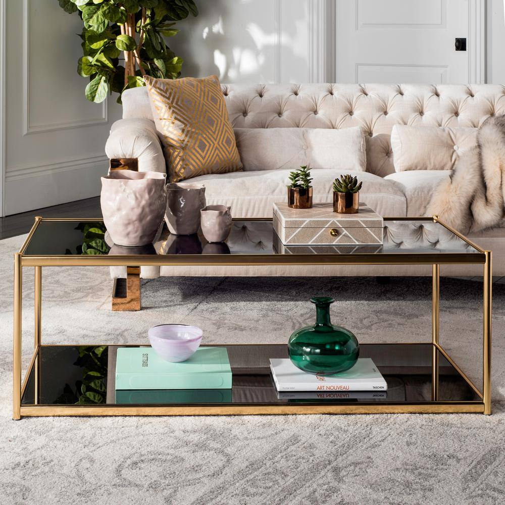 Bauhaus Inspired 51'' Gold and Glass Rectangular Coffee Table