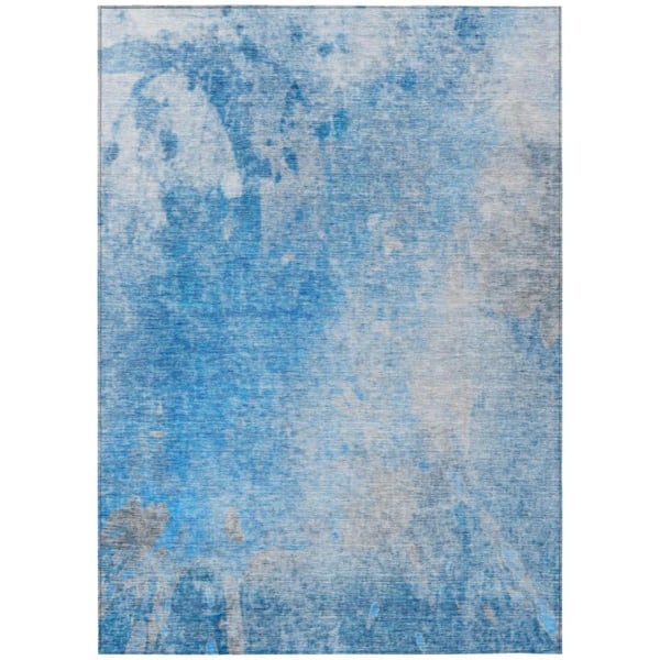 Blue and Gray 10 ft. x 14 ft. Woven Abstract Rectangle Indoor/Outdoor Area Rug