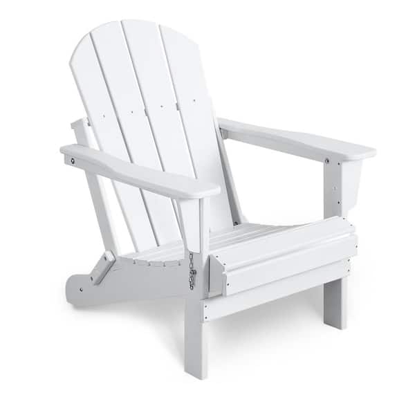 TIRAMISUBEST White Folding Adirondack Chair Outdoor, Poly Lumber Weather Resistant Chairs for Garden (Set of 1)