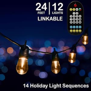 24 ft - 12 Color Changing Shatter Proof LED Lights - Holiday Cafe Bistro Lights - 14 Holiday Light Sequences