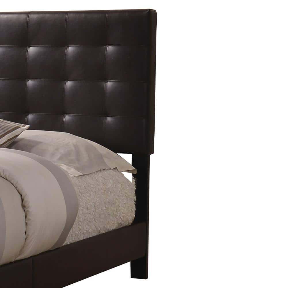Espresso Faux Leather Tufted Queen Bed with Wood Frame