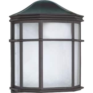 1-Light Outdoor Textured Black Cage Lantern Wall Lantern Sconce with Die Cast Linen Acrylic Lens