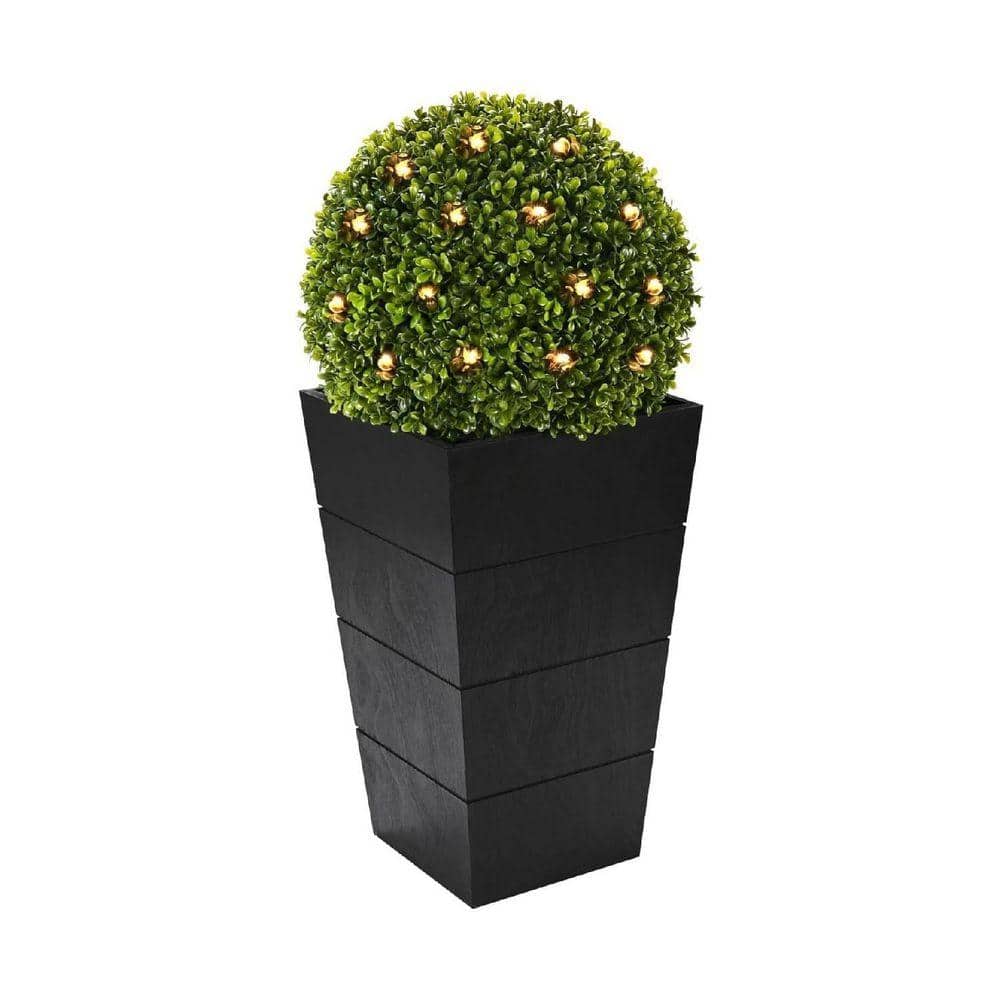 2 ft. Artificial Boxwood Ball Topiary in Pot with LED Lights