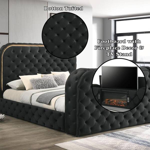 Acme Furniture Kana Black Upholstery Velvet Wood Frame Queen