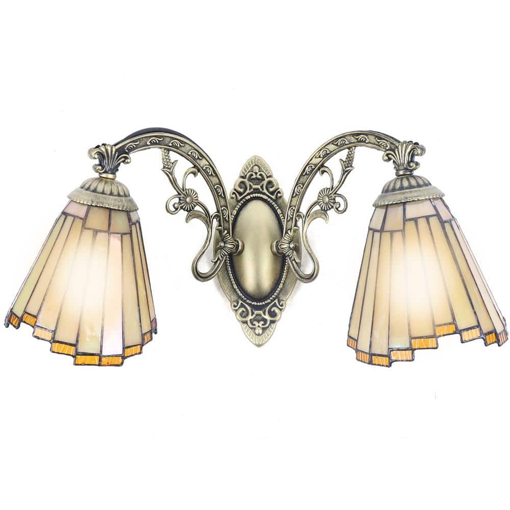OUKANING 21.6 in. 2Light Bronze Vintage Mermaid Wall Sconce with Stained Glass Shade HGWMTZXL