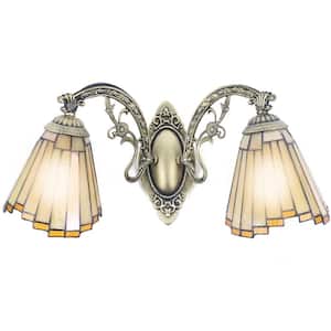 21.6 in. 2-Light Bronze Vintage Mermaid Wall Sconce with Stained Glass Shade