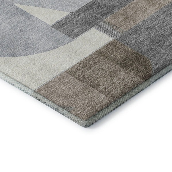 Mayfield Premium Machine Washable Abstract AMF1694 Taupe 9 ft. x 12 ft. Area Rug