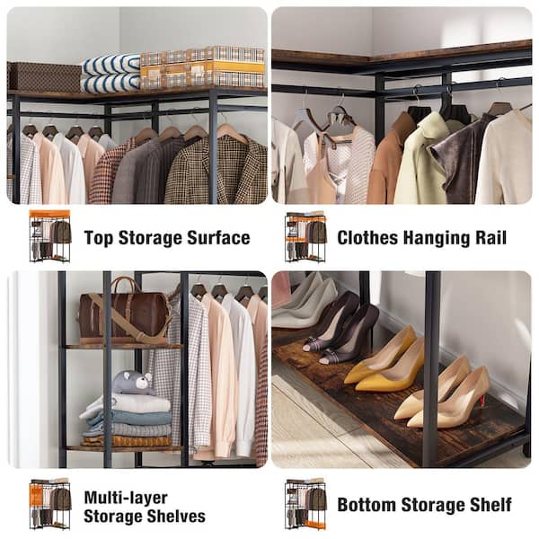 Hanging Closet Organizer 6 Shelf, Hanging Shelves for Closet with 3  Removable Drawers & Side Pockets, Hanging Shelf Organizer for Bedroom or  Garment Rack, 12'' x 12'' x 43.3'', Dark Gray