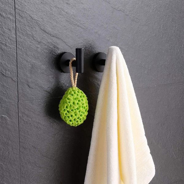 Round Bathroom Robe Hook and Towel Hook in Stainless Steel Matte Black (2-Pack)