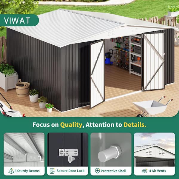 VIWAT 14 ft. W x 12 ft. D Metal Outdoor Storage Garden Tool