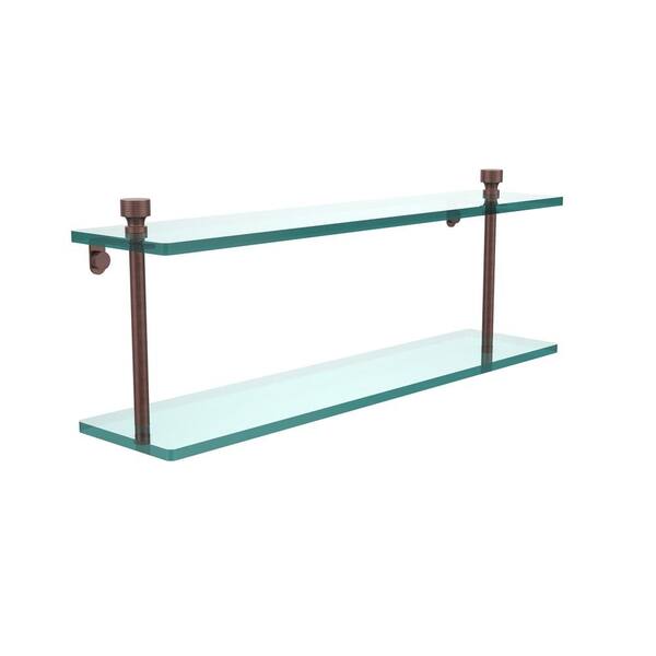 Allied Brass 22 in. L x 12 in. H x 5 in. W 2-Tier Clear Glass Bathroom Shelf  with Towel Bar in Antique Pewter P1000-2TB/22-GAL-PEW - The Home Depot