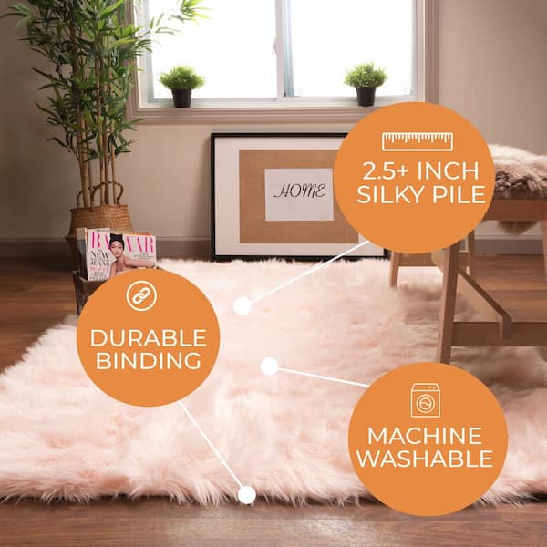 Super Soft Pink Shaggy Rug Thick Deep Pile Blush Living Room 