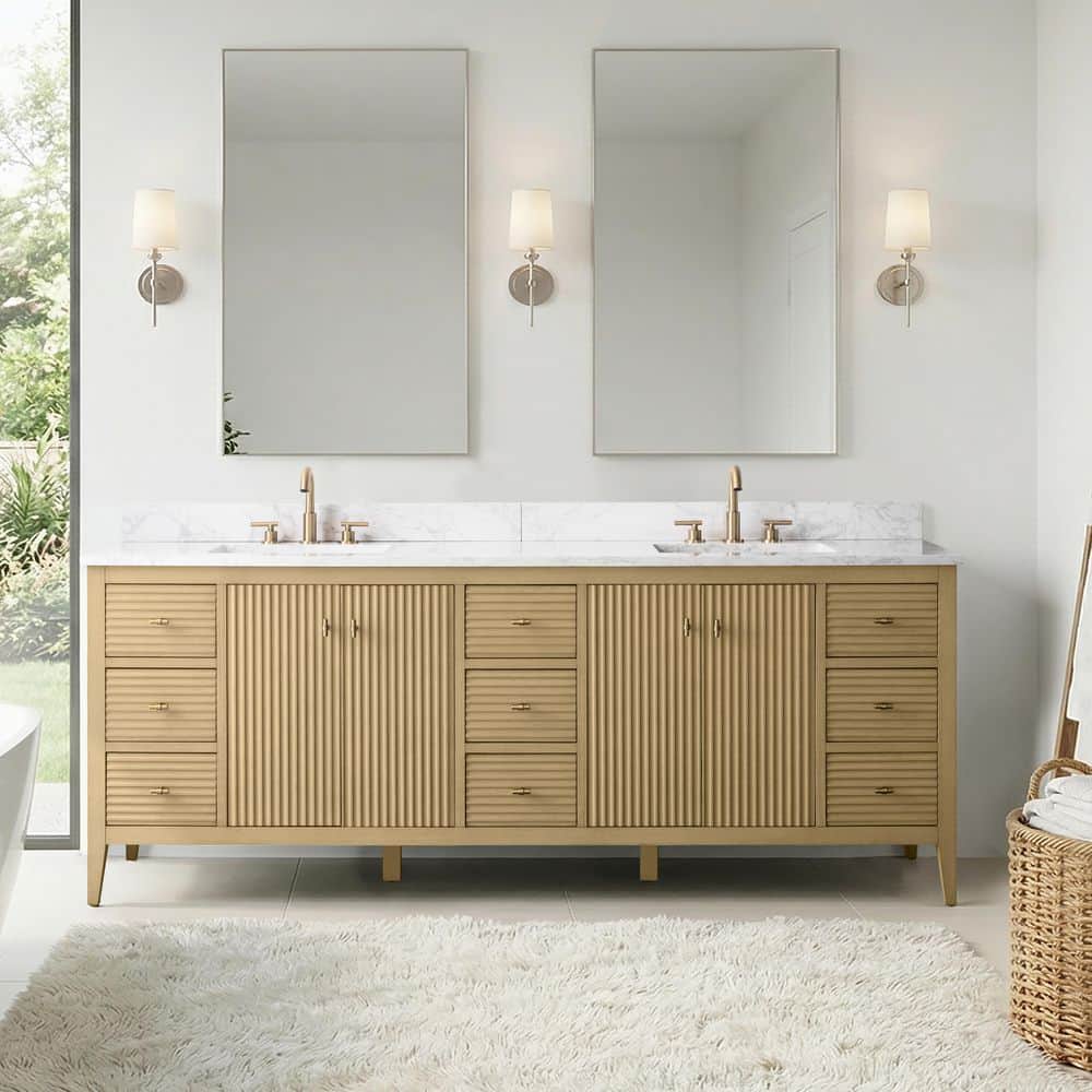 84 in. W x 22 in D x 38 in. H Double Sink Freestanding Bath Vanity in Linear Natural Oak with Engineered Marble Top price history on PriceWatchPro