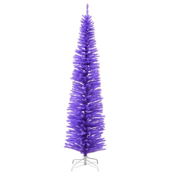 National Tree Company 7.5 ft. H Lavender Slim Matte Artificial Christmas Tree with White Stand