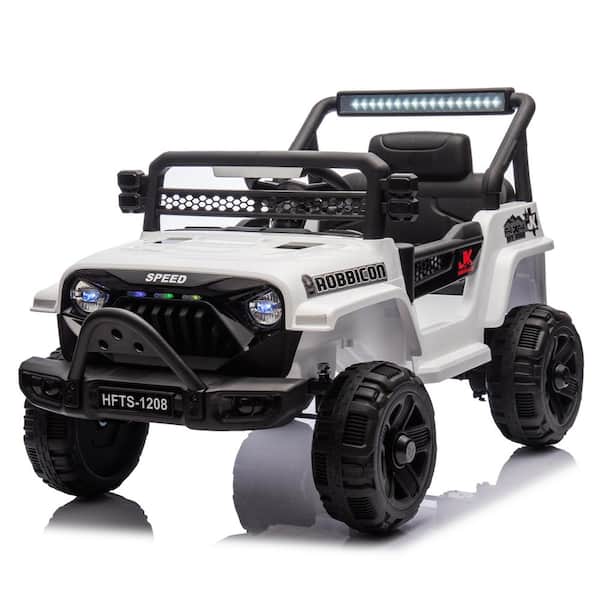 Zeus & Ruta 12-Volt White Kids Ride On Ride On Electric Truck Car with Parents Control, 4-Wheel Suspension, Early Education Function